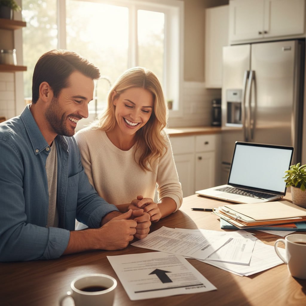 Hands working calculator with tax forms and financial documents on desk in Dallas office