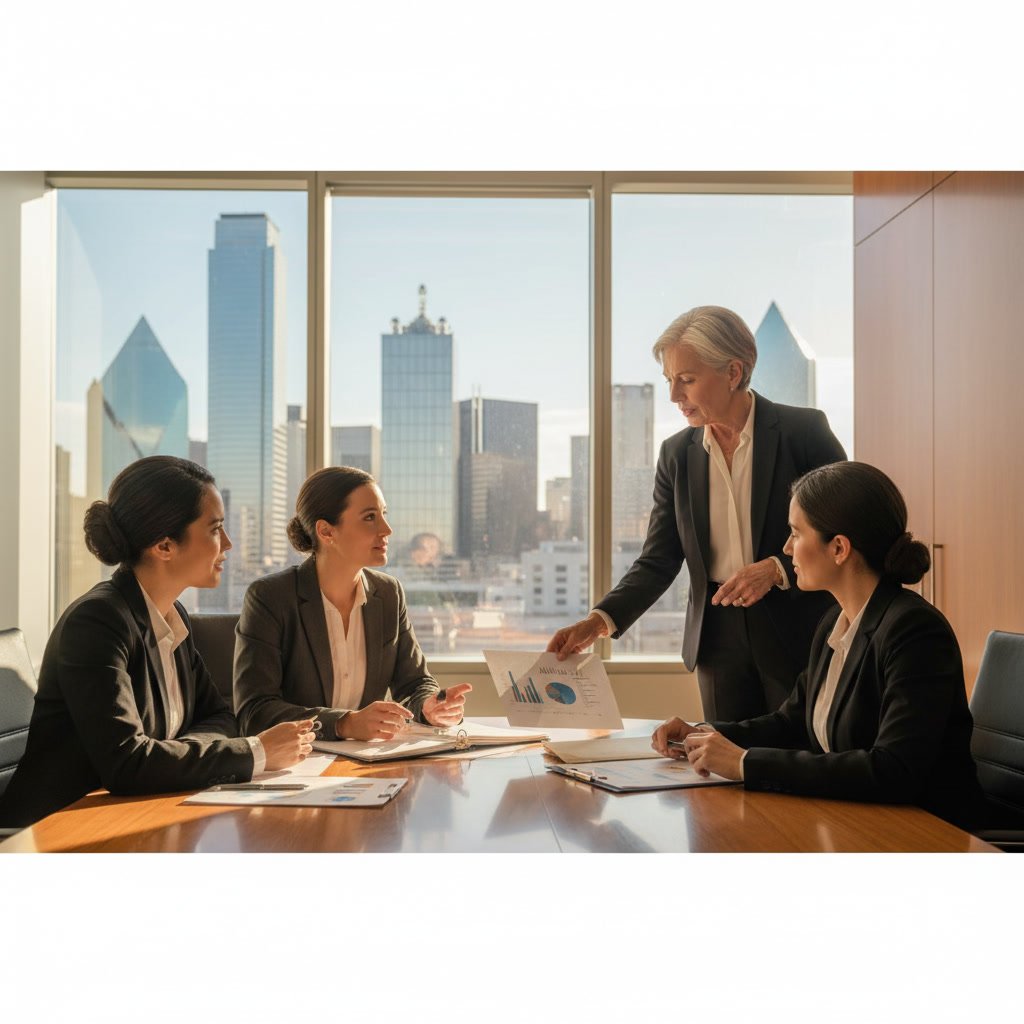 Professional tax consultation meeting in Dallas office with financial documents