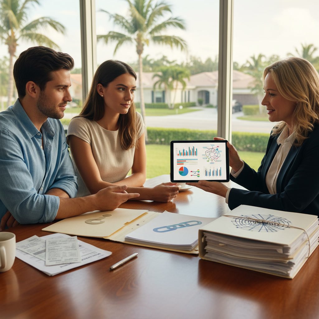 Florida home buyer reviewing mortgage loan documents with limited credit history