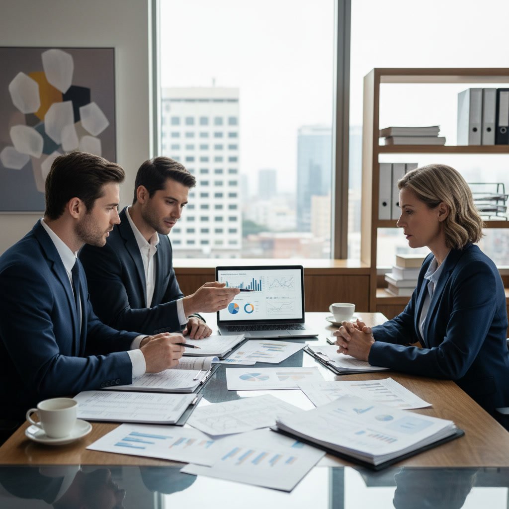 Professional tax accountant conducting audit review with financial documents