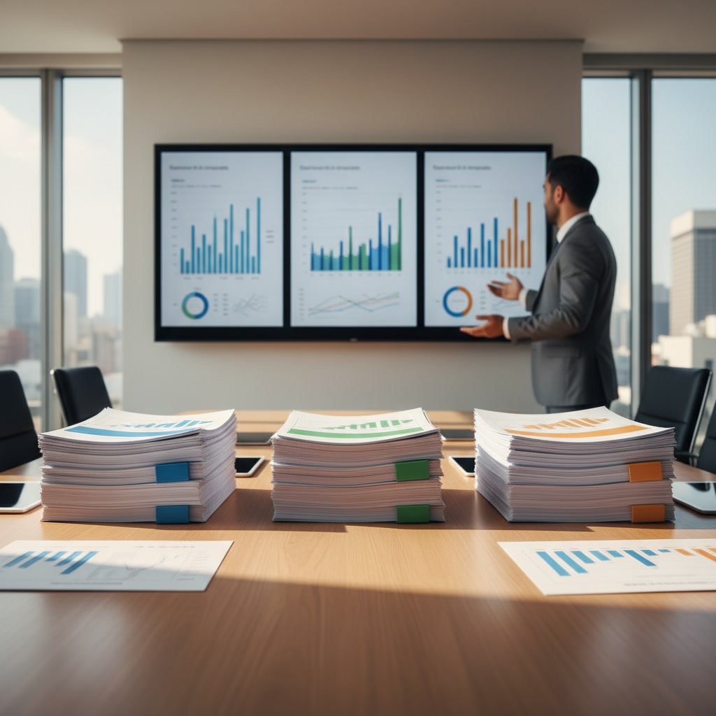 Professional accountant explaining financial statement details to business client