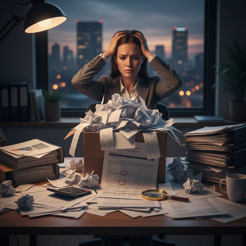 Small business owner reviewing financial documents discovering missed tax deductions