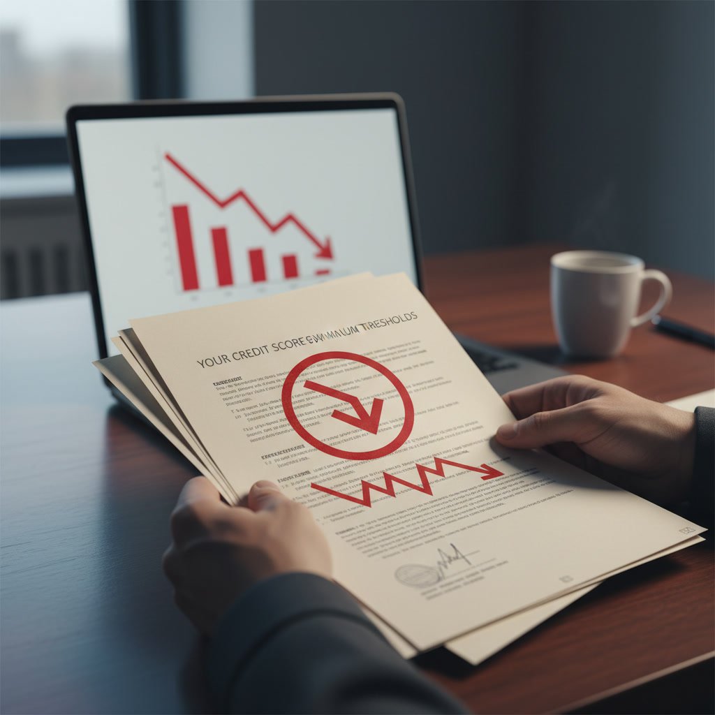 Credit score report showing mortgage denial threshold with warning indicators