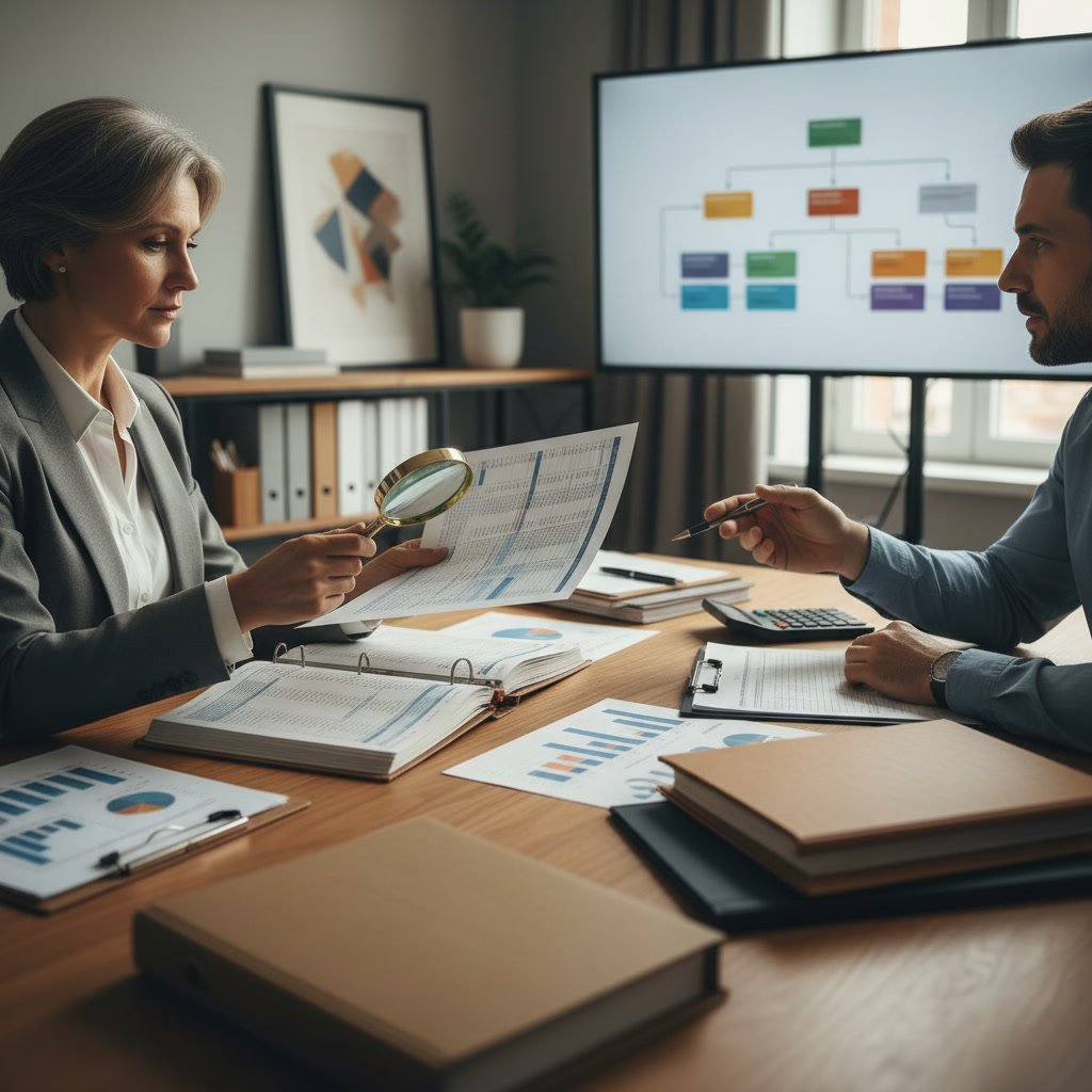 accountant reviewing business financial statements for accuracy