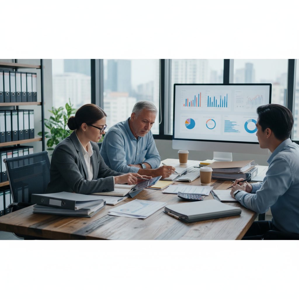 professional accountant conducting bookkeeping review for small business