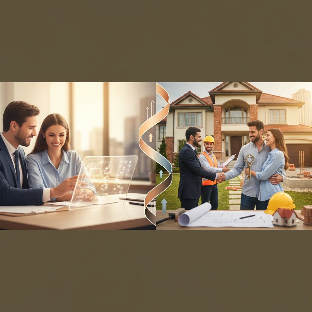 professional reviewing mortgage pre-qualification and pre-approval documents with potential home buyer
