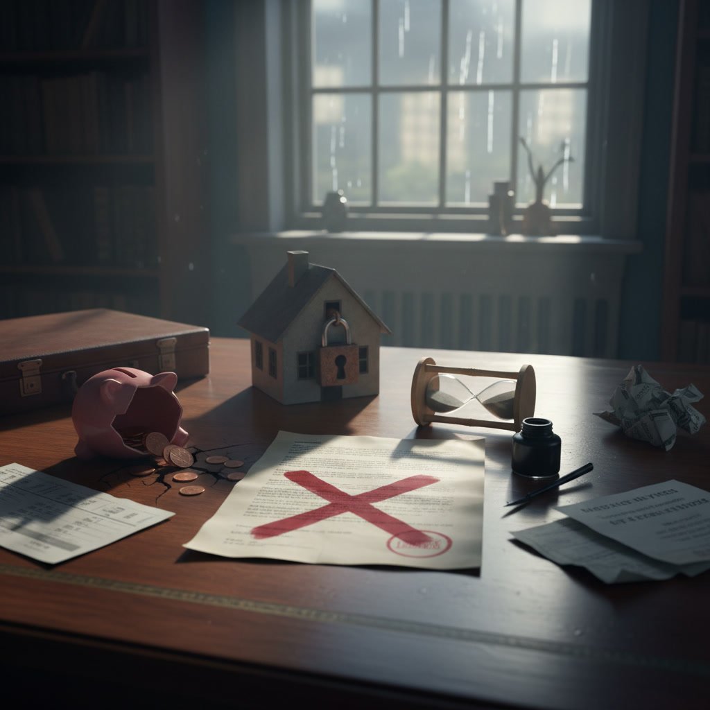 Professional reviewing mortgage application documents with warning signs highlighted